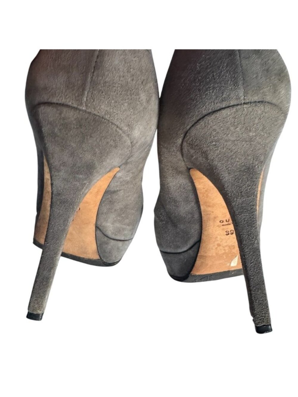 Gucci For Saks 5th Women's Sz 39.5 Gray Suede Square Toe Platform Stiletto Heels - Picture 7 of 13